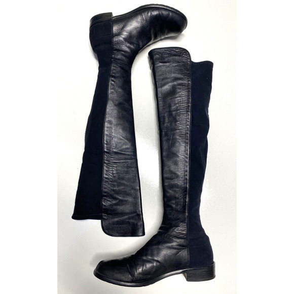 Stuart Weitzman 5050 Over The Knee Boot Black Leather Stretch Elastic Ta… - Picture 3 of 9